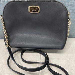 Michael Kors Womens Black Leather Adjustable Semi Chain Strap Crossbody Bag